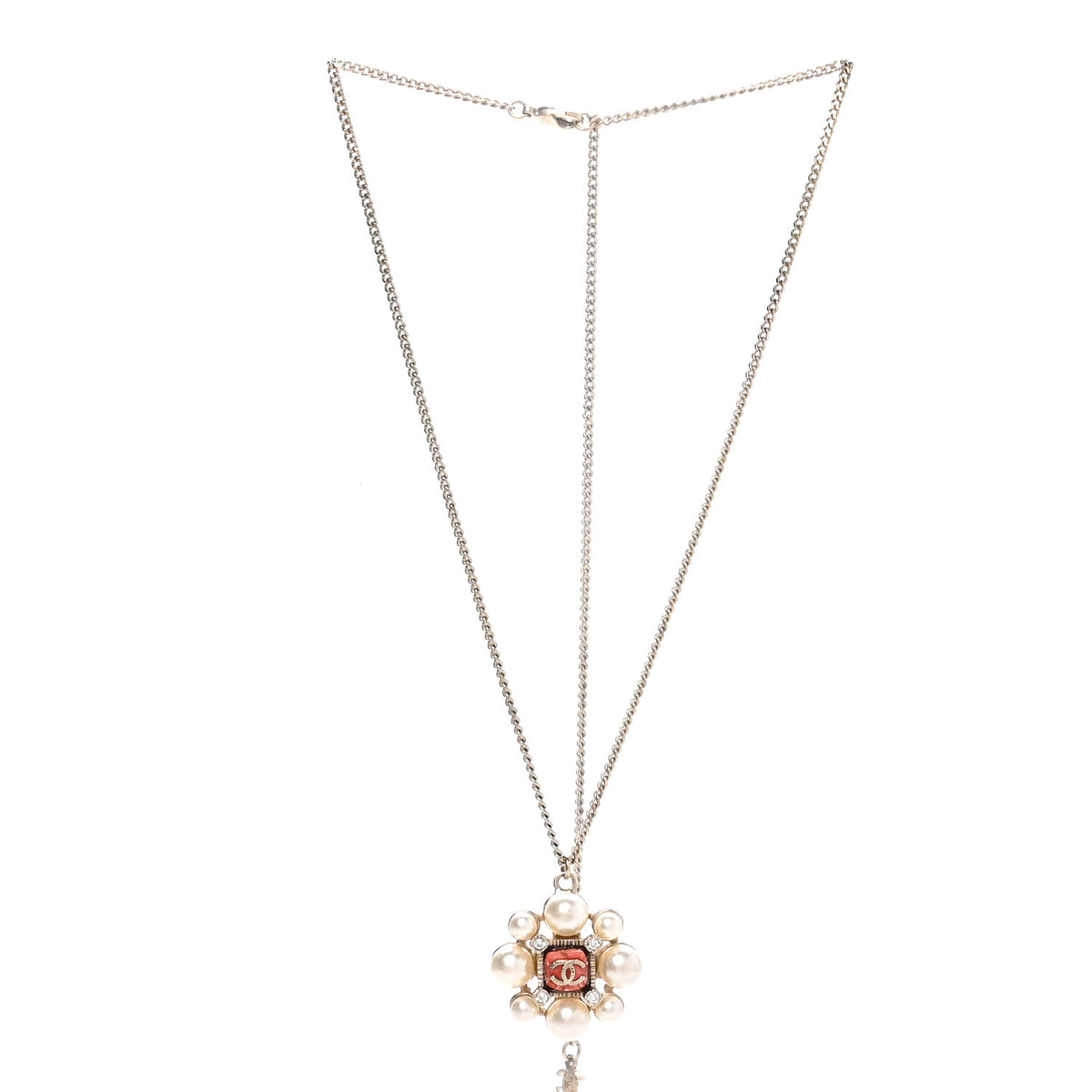 Chanel Metal Pearl Crystal Resin Gripoix CC Pendant Necklace  Gold Pearly White 3 of 5