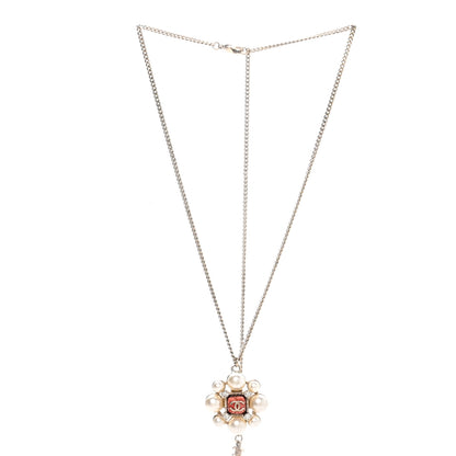 Chanel Metal Pearl Crystal Resin Gripoix CC Pendant Necklace  Gold Pearly White 3 of 5