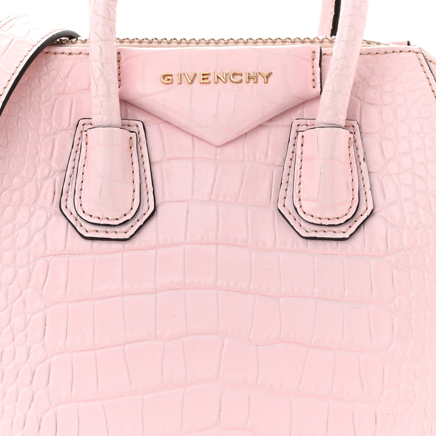 Calfskin Crocodile Embossed Mini Antigona Pink