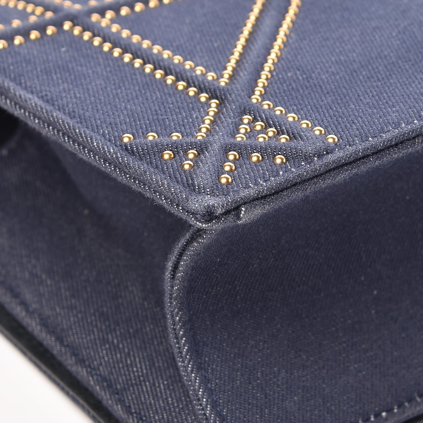 Denim Studded Medium Diorama Flap Bag Blue