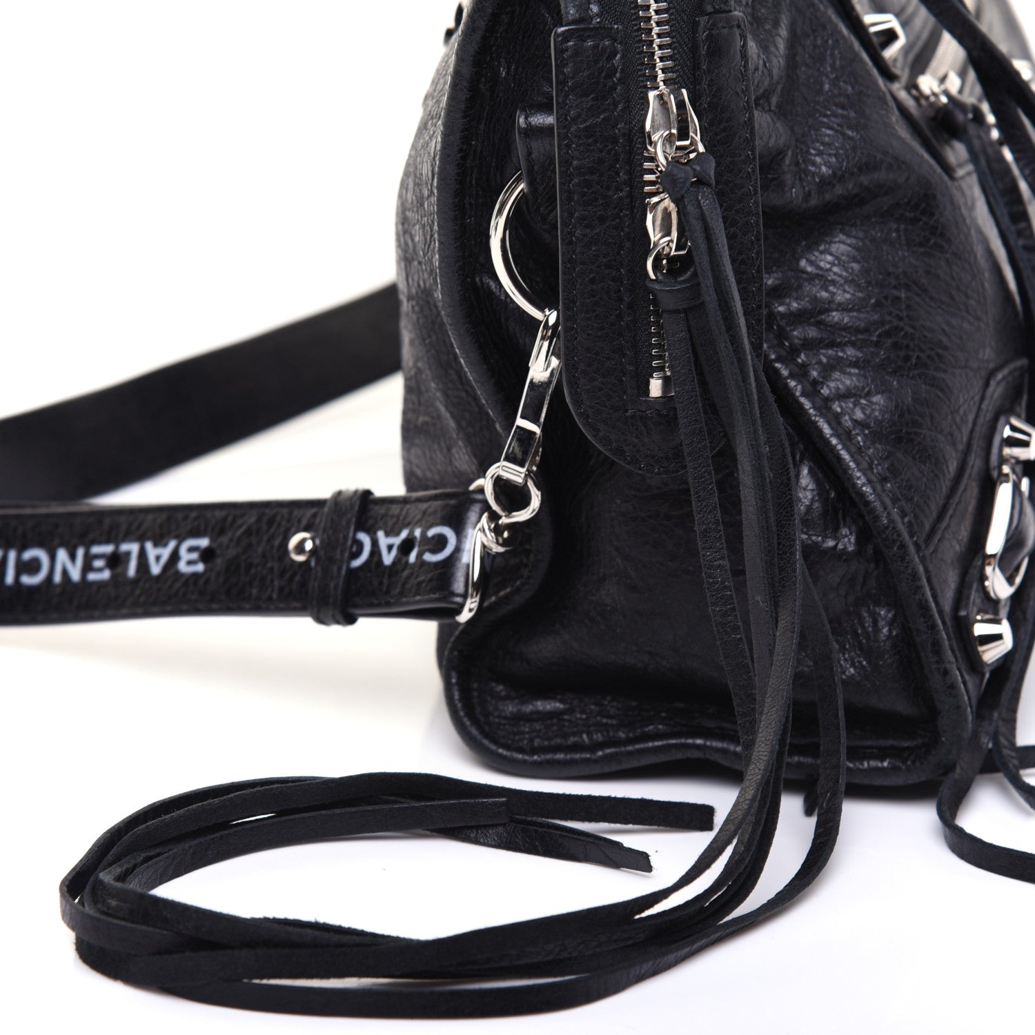 Balenciaga Agneau Classic Silver Hardware S City Logo Strap Black White 12 of 16