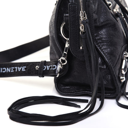 Balenciaga Agneau Classic Silver Hardware S City Logo Strap Black White 12 of 16