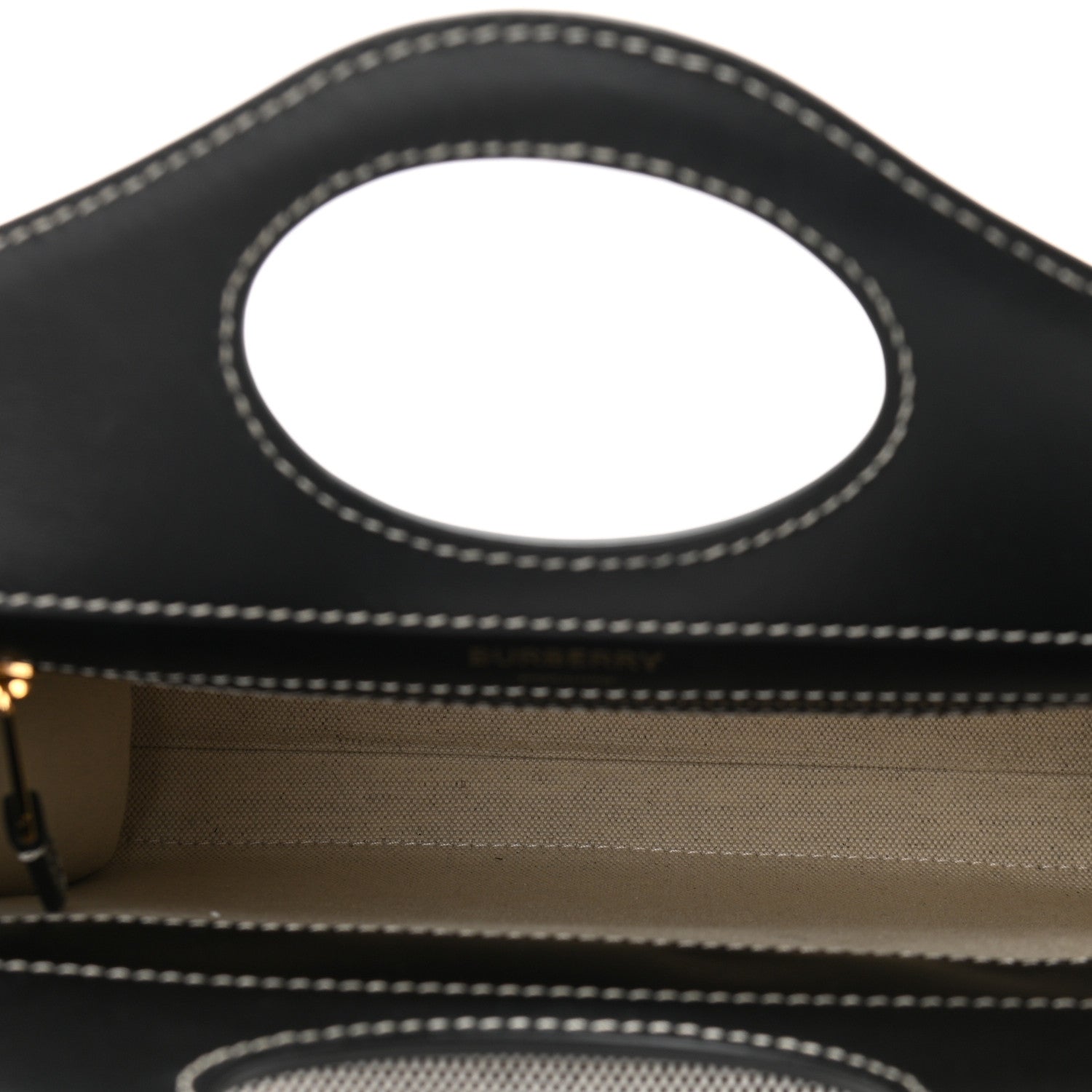 Burberry Smooth Calfskin Canvas Two Tone Mini Pocket Bag Black Tan 5 of 9