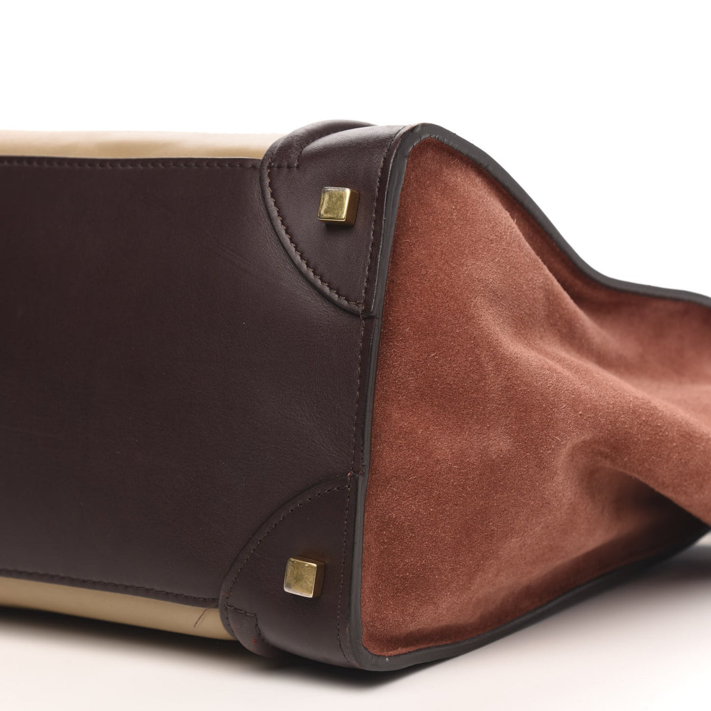 Satin Calfskin Suede Mini Tri-Color Luggage Beige