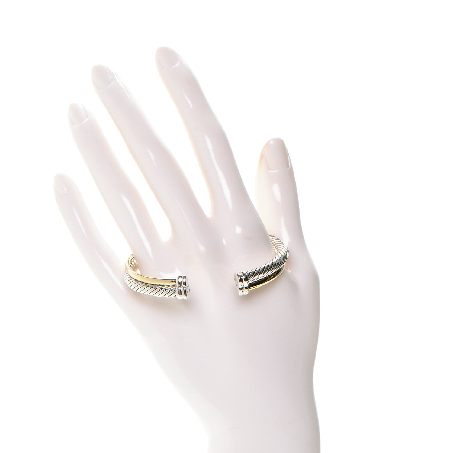 David Yurman Sterling Silver 18K Yellow Plated Gold 5mm Crossover Cuff 2 of 4