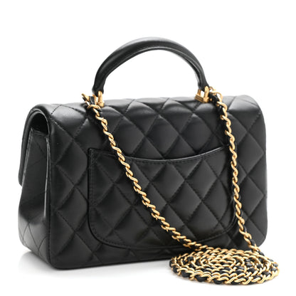 Chanel Lambskin Quilted Mini Top Handle Rectangular Flap Black 3 of 11