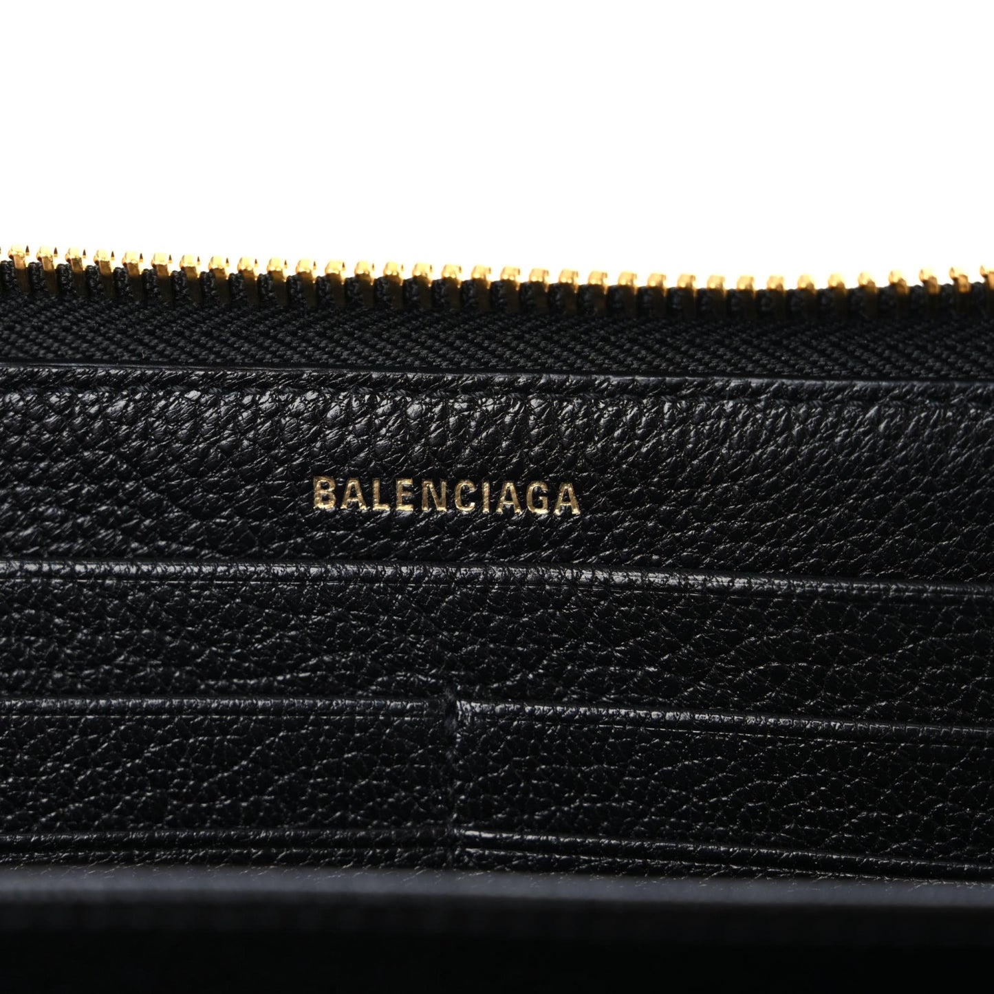 Chevre Gold Metallic Edge Hardware Zip Around Wallet Black