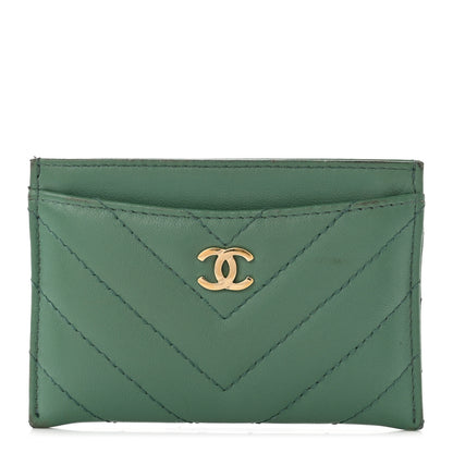 Chanel Lambskin Chevron Quilted Card Holder Green 1 of 9