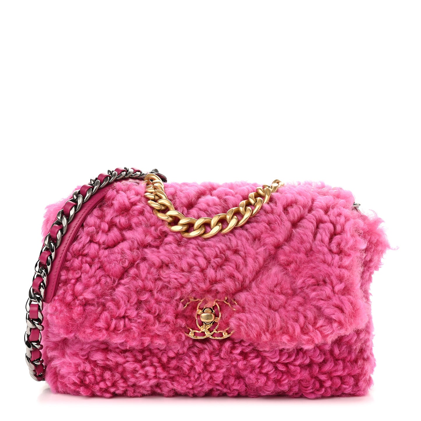 Shearling Sheepskin Medium Chanel 19 Flap Pink
