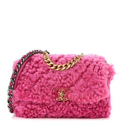 Chanel Shearling Sheepskin Medium Chanel 19 Flap Pink 1 of 9