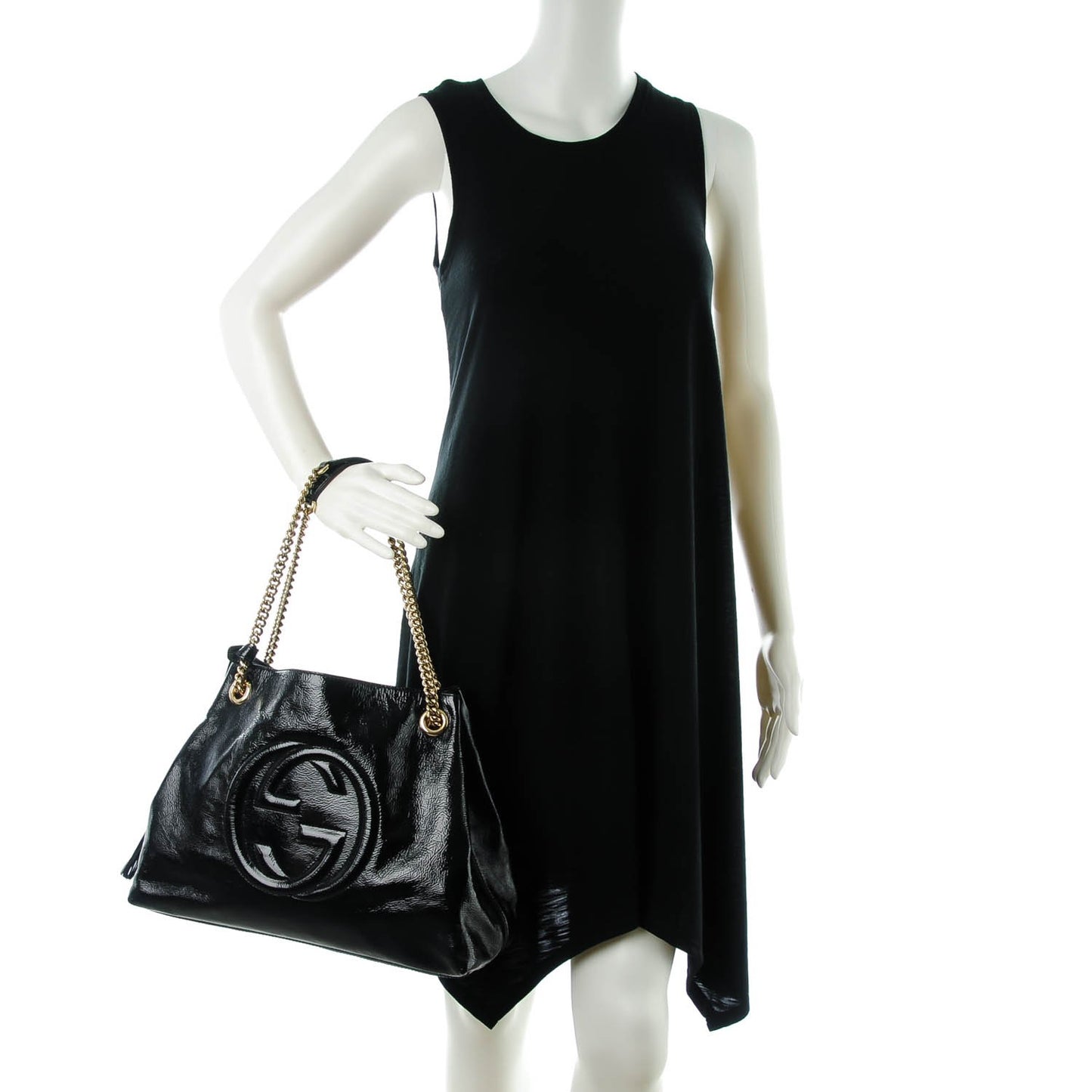Patent Medium Soho Chain Shoulder Bag Black