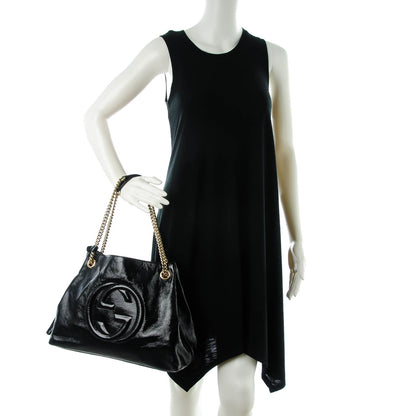 Gucci Patent Medium Soho Chain Shoulder Bag Black 2 of 7