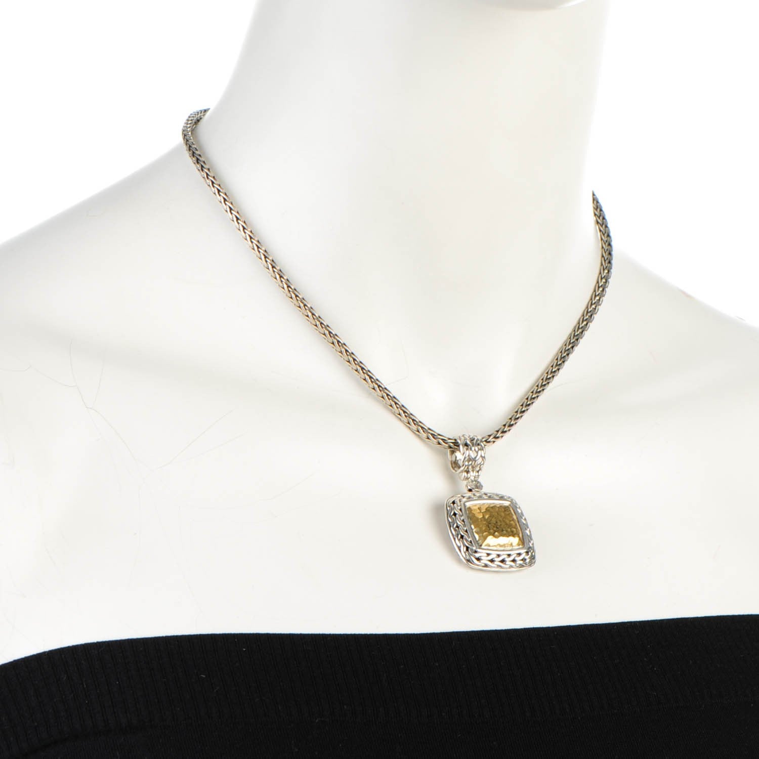 John Hardy Sterling Silver 22k Gold Palu Square Pendant Necklace 2 of 5