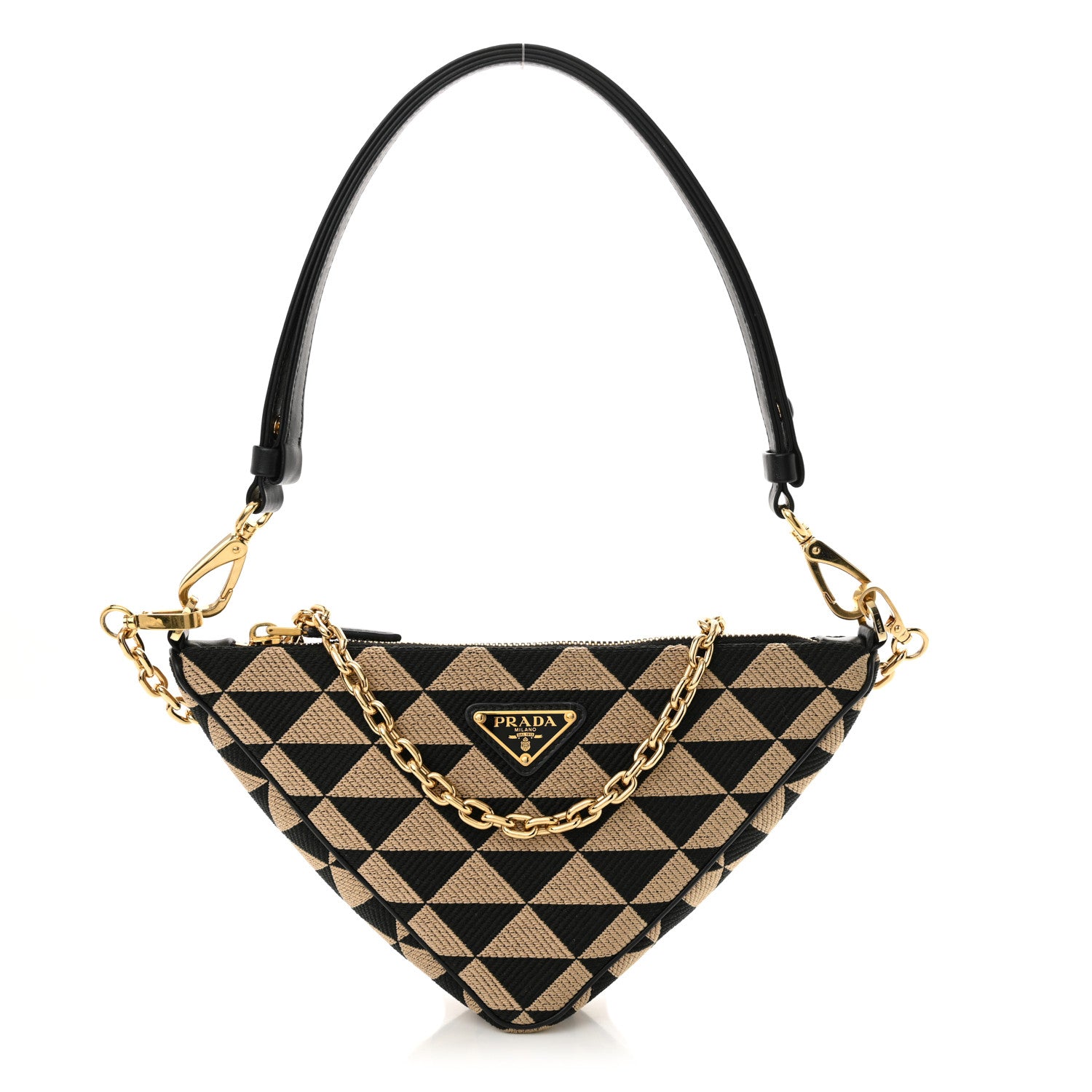 Prada Jacquard Calfskin Triangolo Symbole Embroidered Mini Triangle Double Bag Black Corda 1 of 10