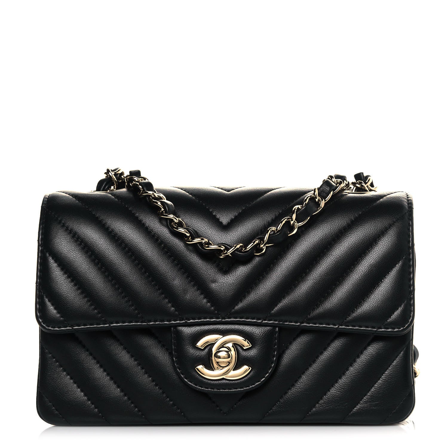 Chanel Lambskin Chevron Quilted Mini Rectangular Flap Black 1 of 12