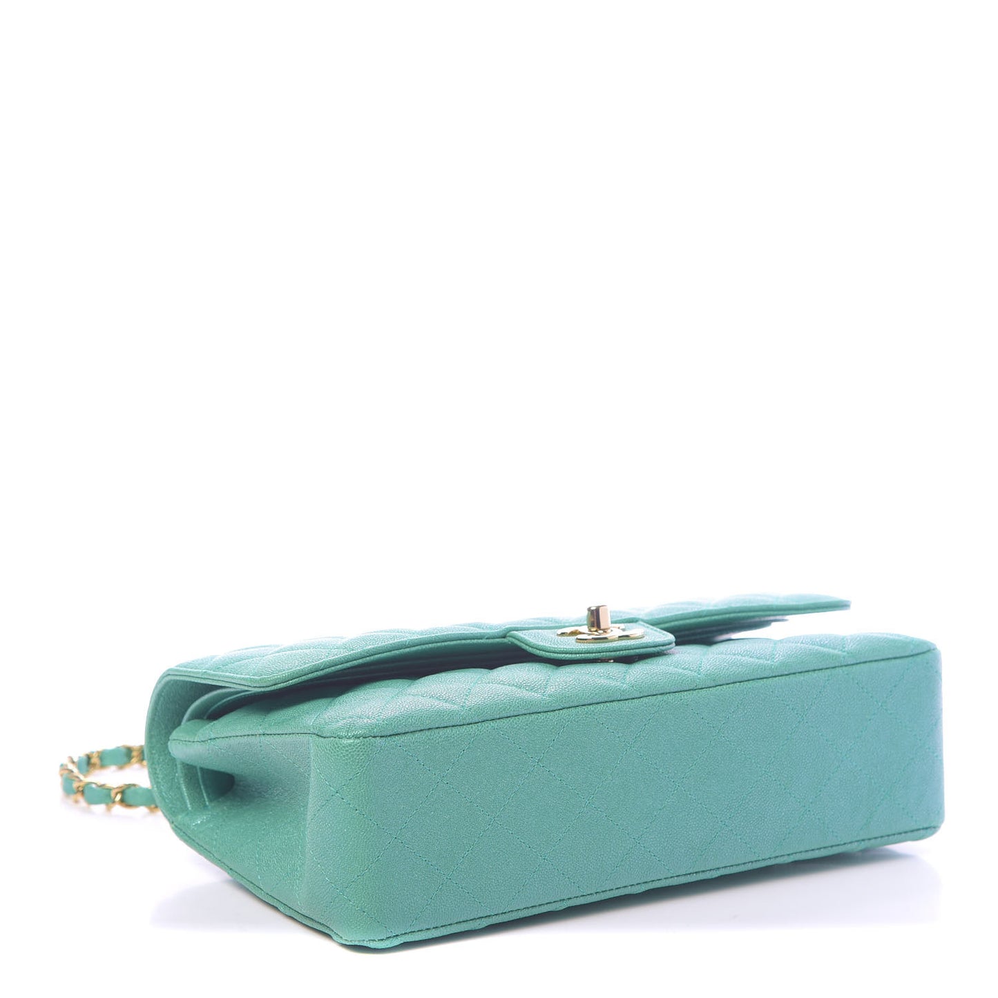 Iridescent Caviar Quilted Medium Double Flap Green