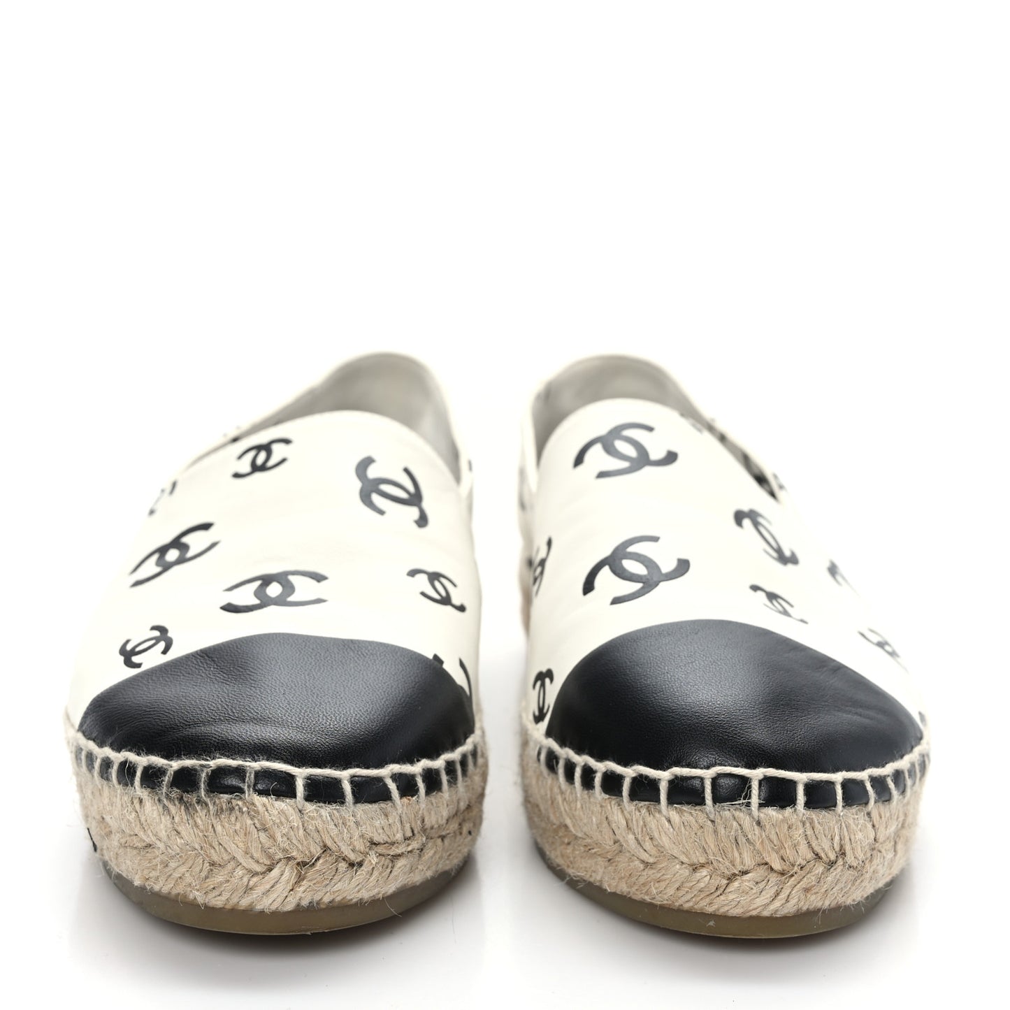 Lambskin Printed CC Espadrilles 38 White Black