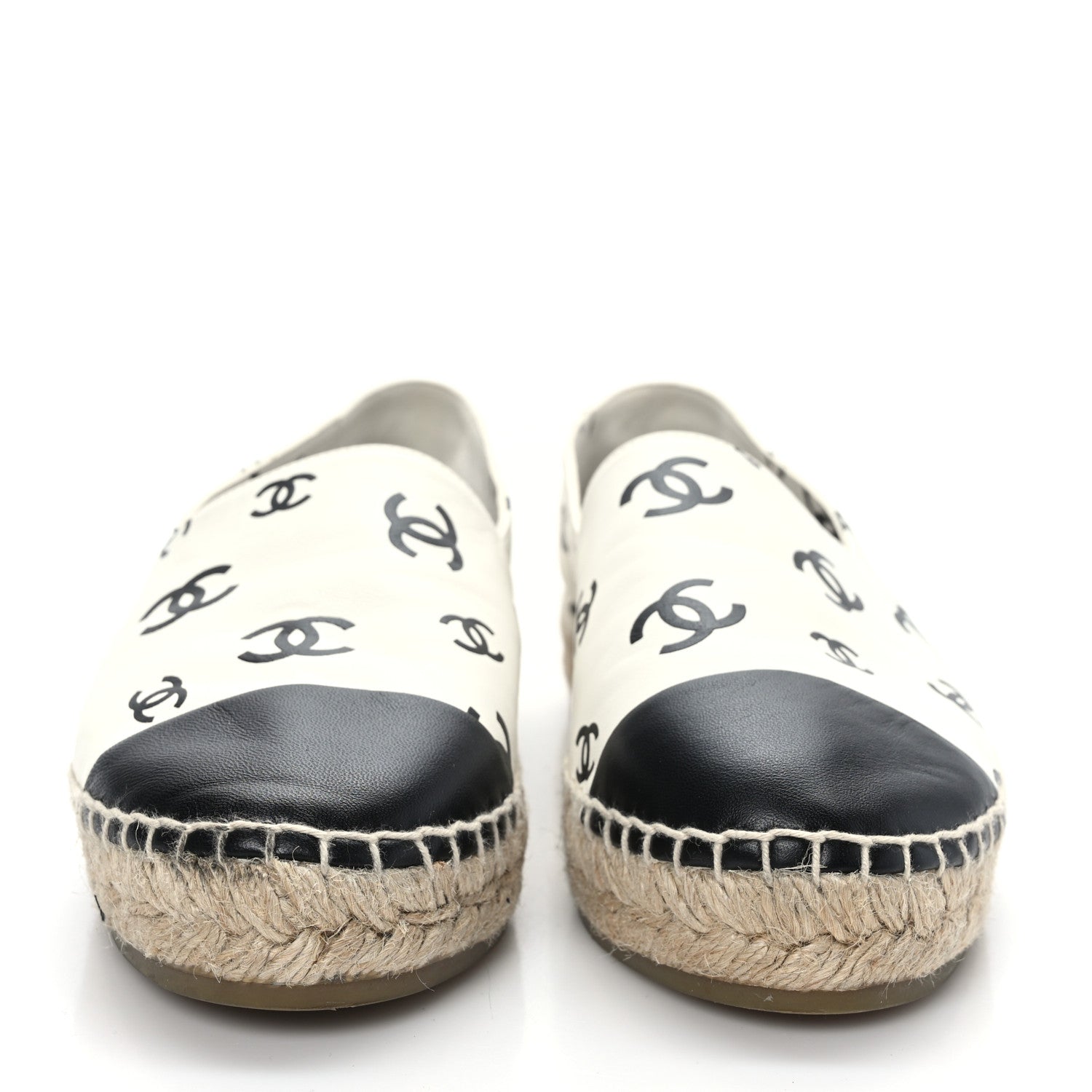 Chanel Lambskin Printed CC Espadrilles 38 White Black 2 of 8