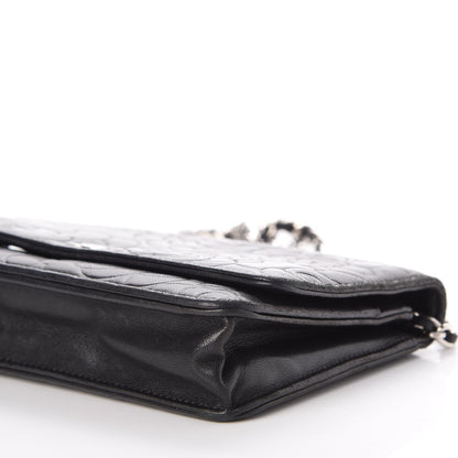 Chanel Lambskin Camellia Embossed Wallet on Chain WOC Black 15 of 17