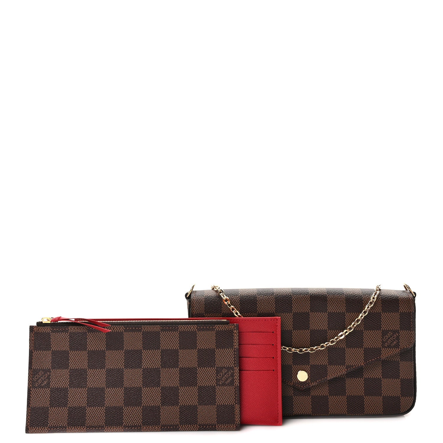Louis Vuitton Damier Ebene Pochette Felicie Chain Wallet 1 of 10