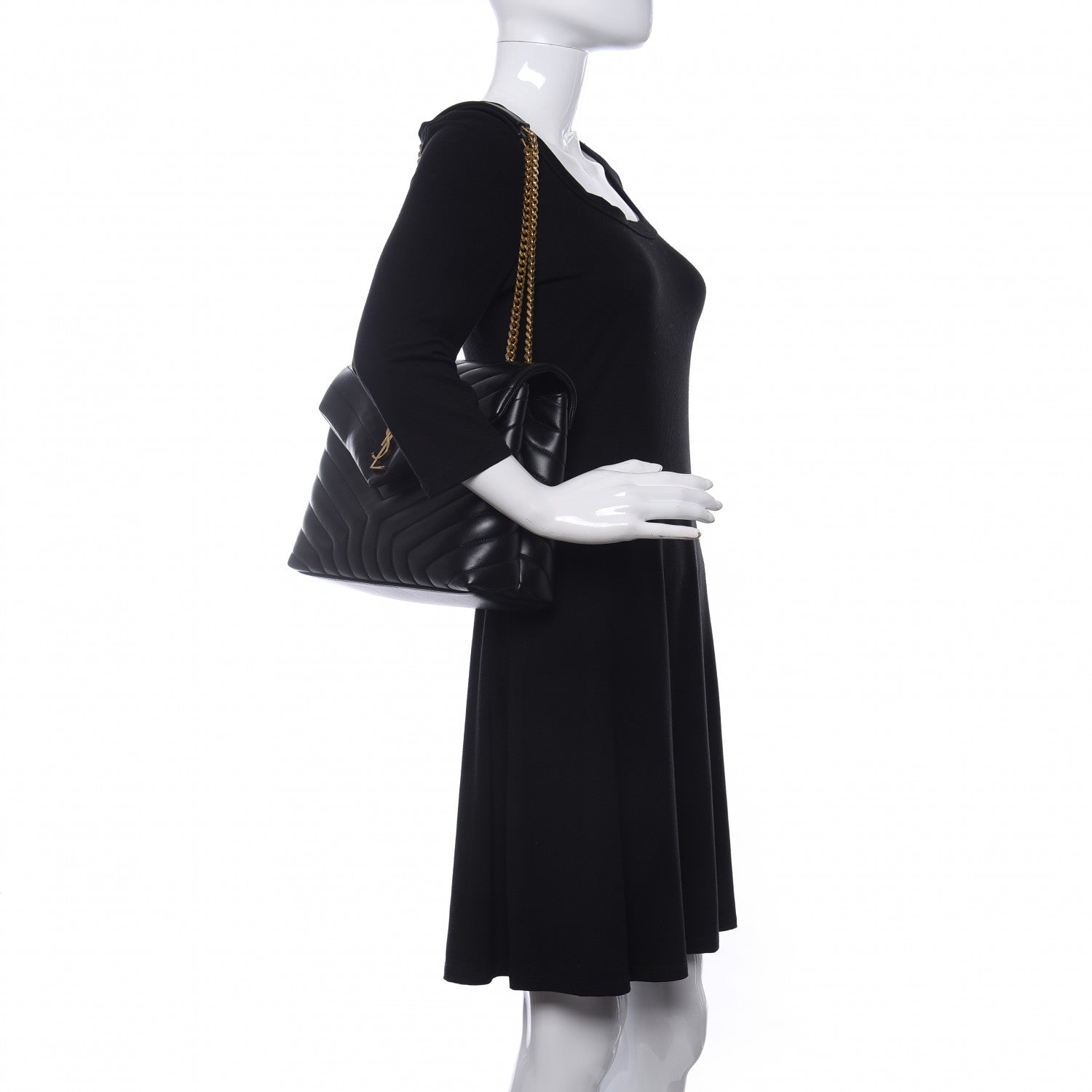 Saint Laurent Calfskin Y Quilted Monogram Medium Loulou Chain Satchel Black 2 of 10