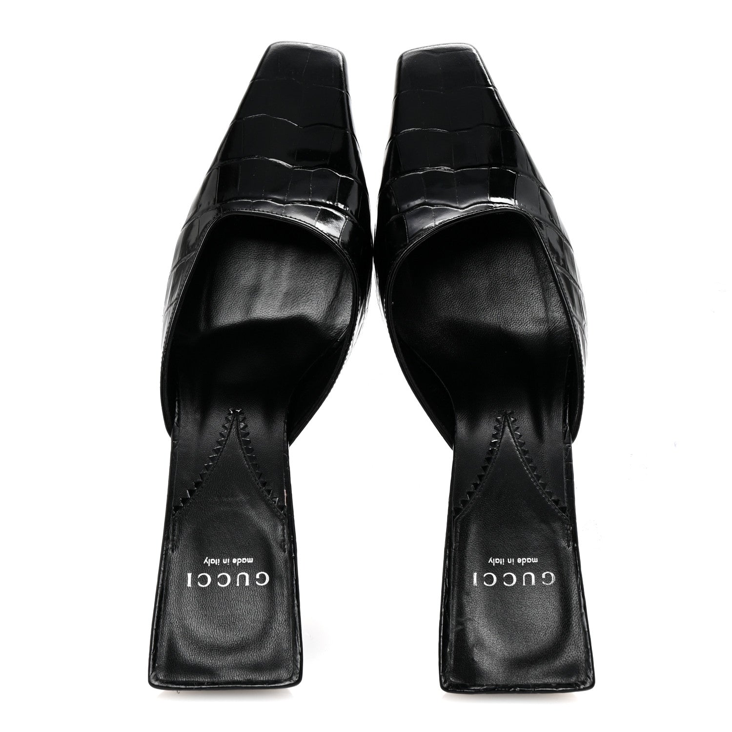 Gucci Calfskin Crocodile Embossed Mallory Mules 39 Black 2 of 10