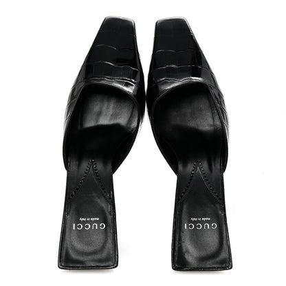 Gucci Calfskin Crocodile Embossed Mallory Mules 39 Black 2 of 10