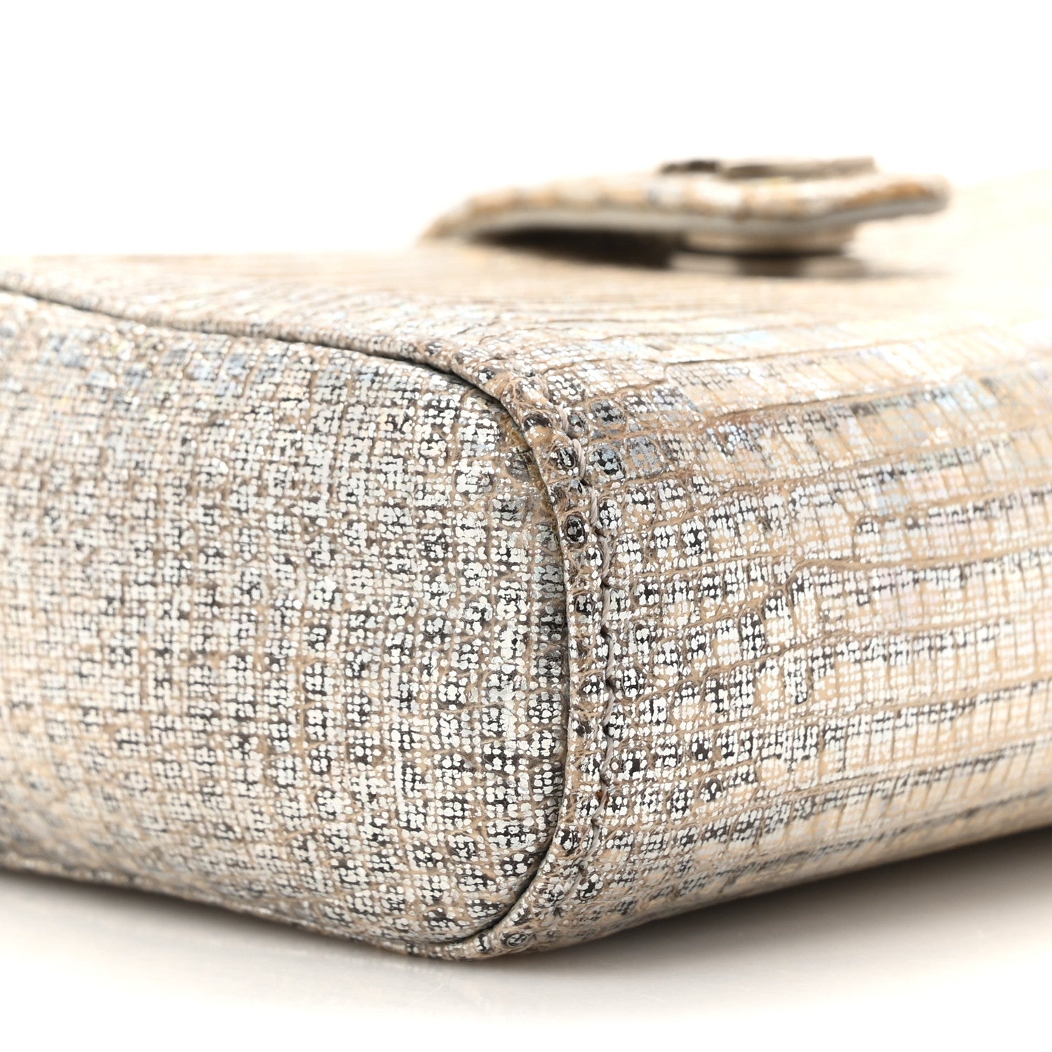 Chanel Iridescent Lizard Phone Holder Crossbody Silver 10 of 12