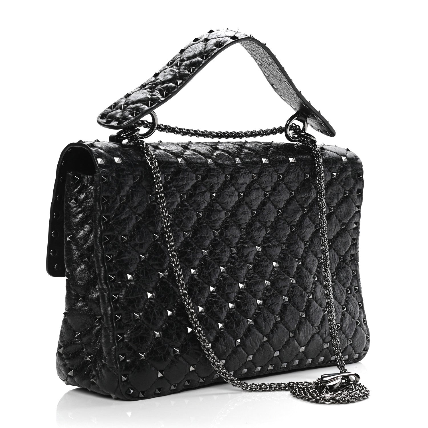 Valentino Garavani Craquele Nappa Large Rockstud Spike Shoulder Bag Black 2 of 4