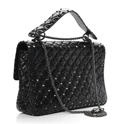 Valentino Garavani Craquele Nappa Large Rockstud Spike Shoulder Bag Black 2 of 4