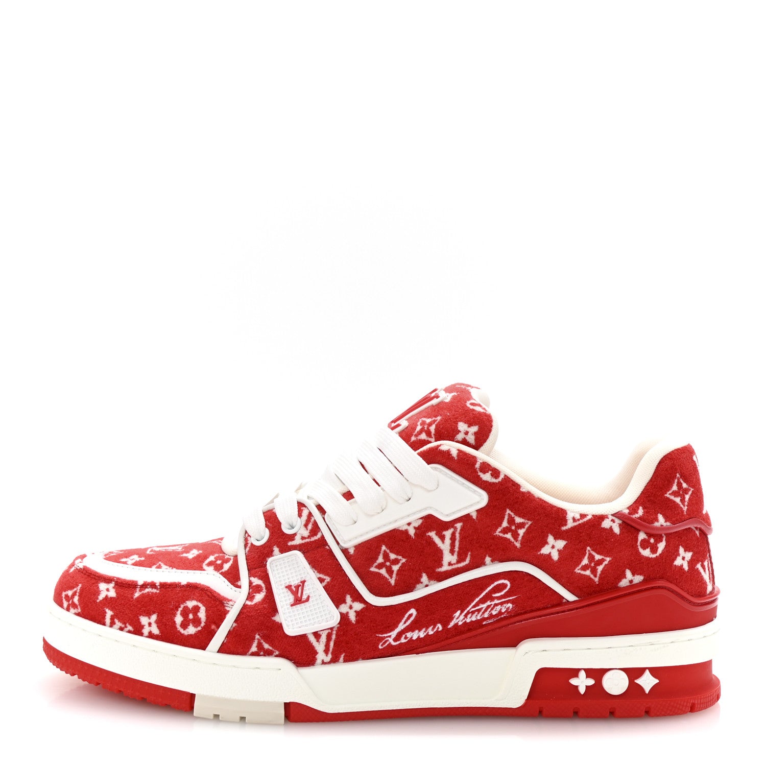 Louis Vuitton Jacquard Velvet Monogram Mens LV Trainer Sneakers 8 Red 2 of 20