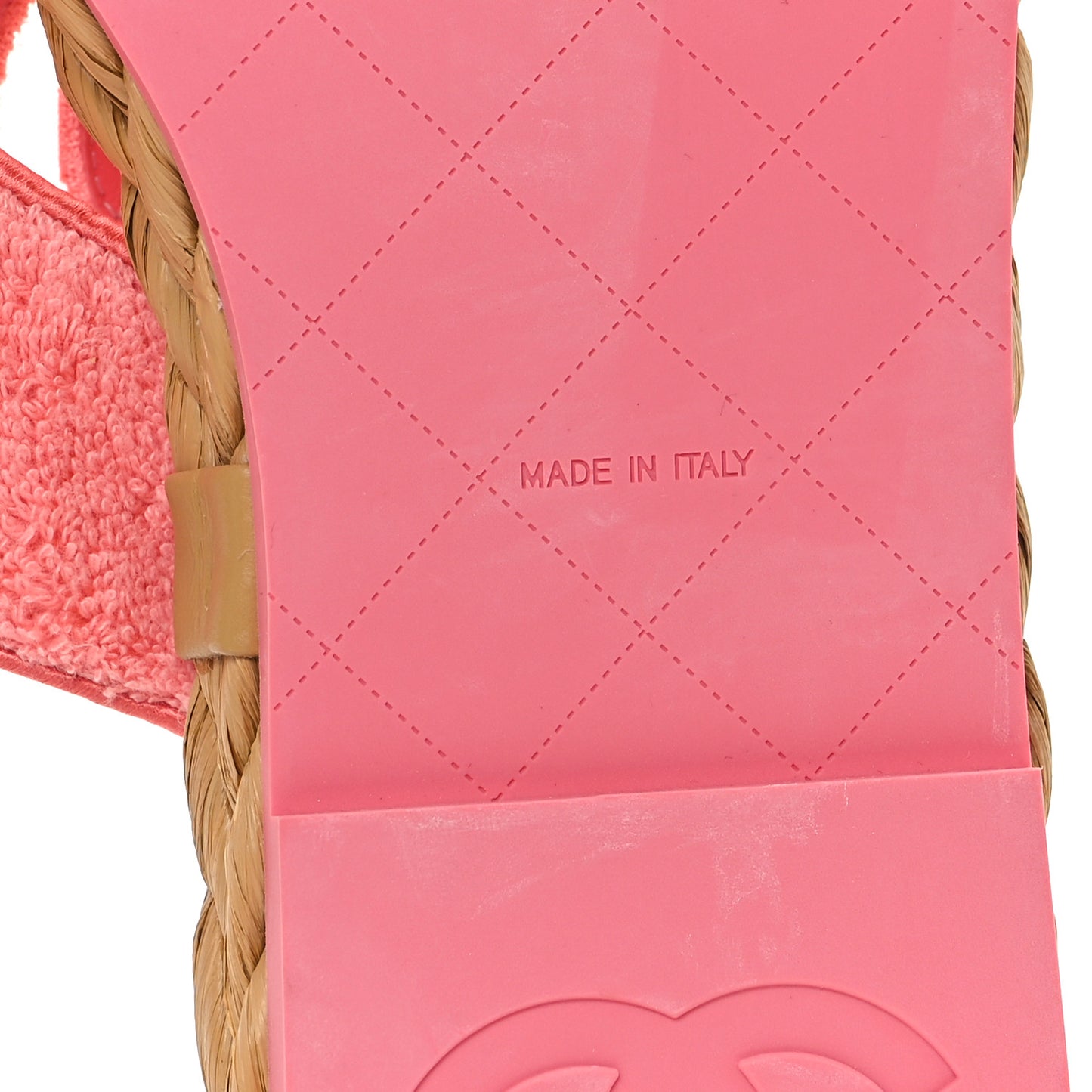Terry Cloth Raffia CC Logo Thong Sandals 39 Pink