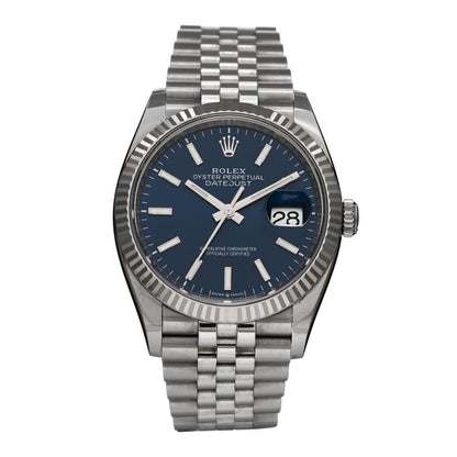 Rolex Stainless Steel 18K White Gold 36mm Oyster Perpetual Datejust Watch Bright Blue 126234 1 of 5