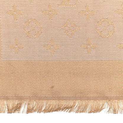 Louis Vuitton Silk Wool Monogram Denim Shawl Beige Rose 3 of 6