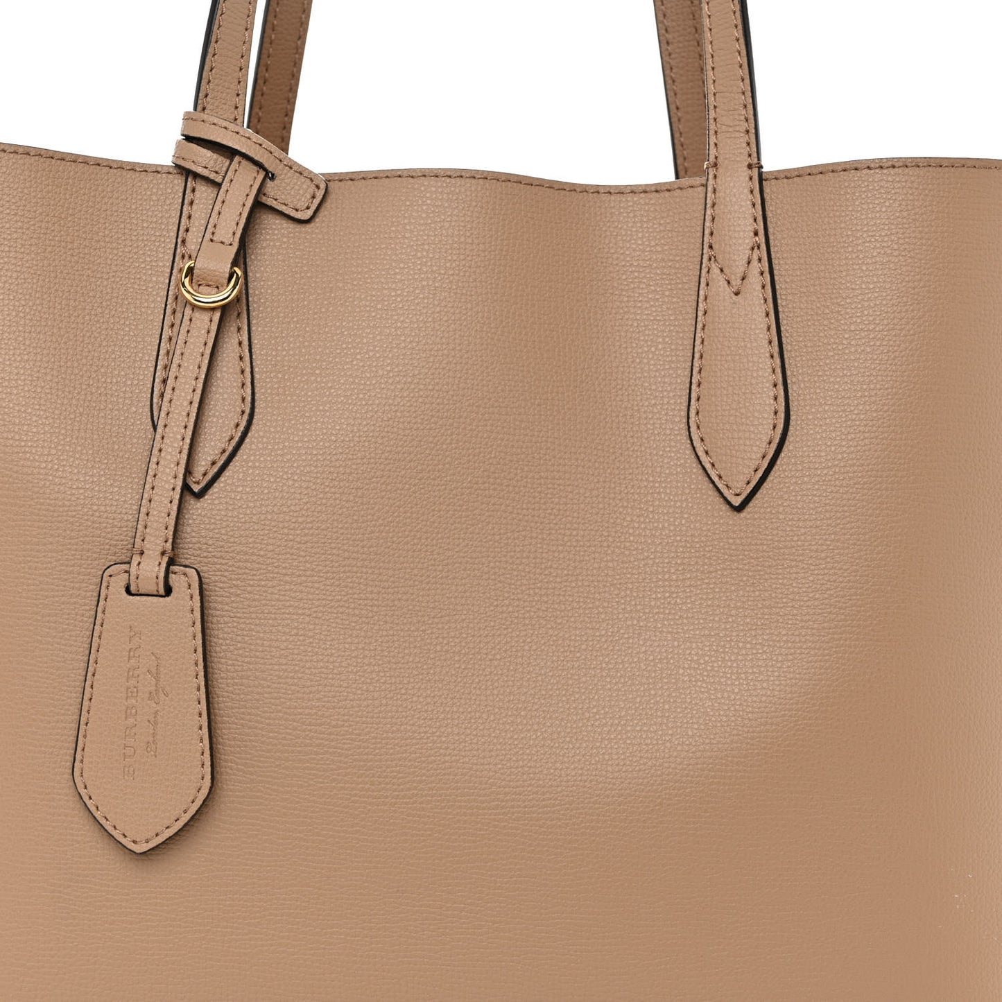 Grainy Calfskin Haymarket Check Medium Reversible Tote Camel