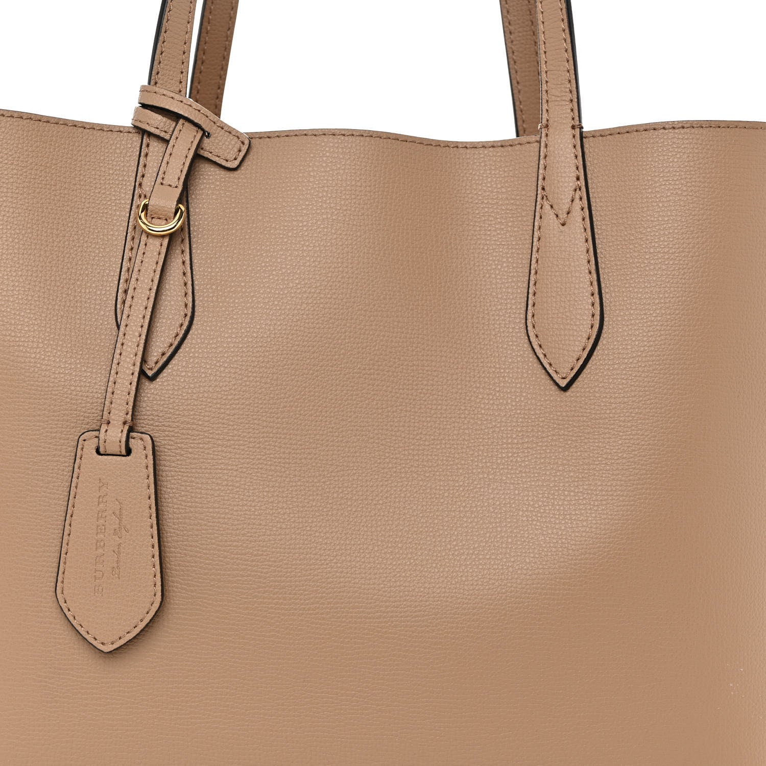 Burberry Grainy Calfskin Haymarket Check Medium Reversible Tote Camel 10 of 16