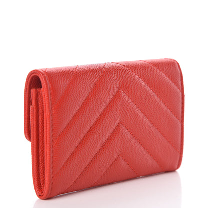 Chanel Caviar Chevron Quilted Card Holder Wallet Red 3 of 9