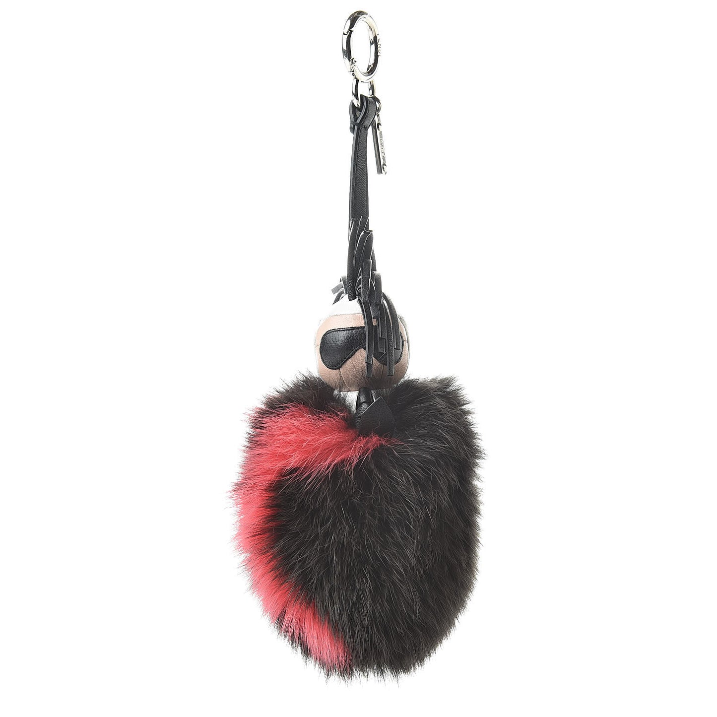 Fox Fur Shiny Nappa Bi-Color Super Karlito Pom Pom Bag Charm Moro Rosso Chiaro