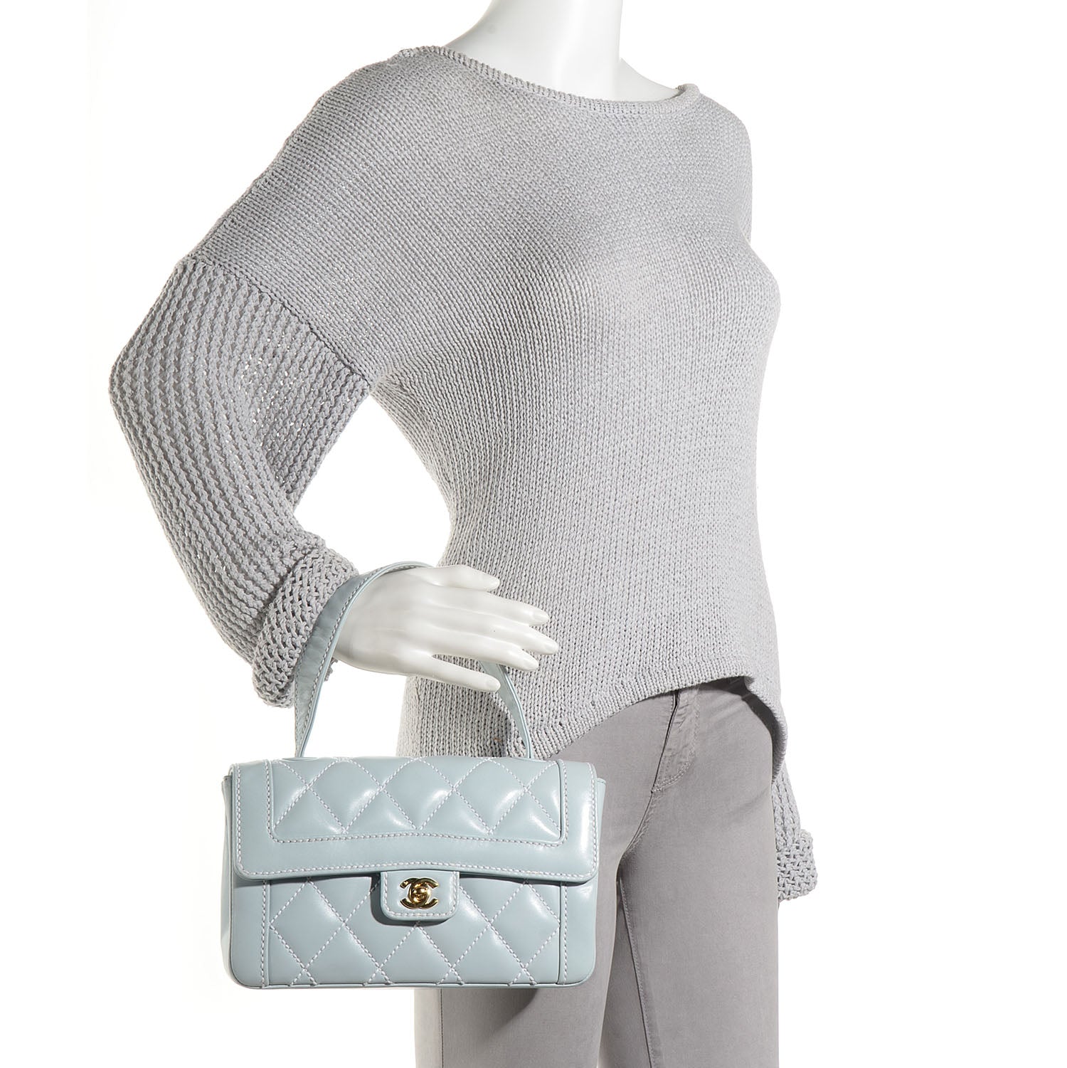 Chanel Leather Quilted Medium Wild Stitch Flap Light Blue 2 of 8