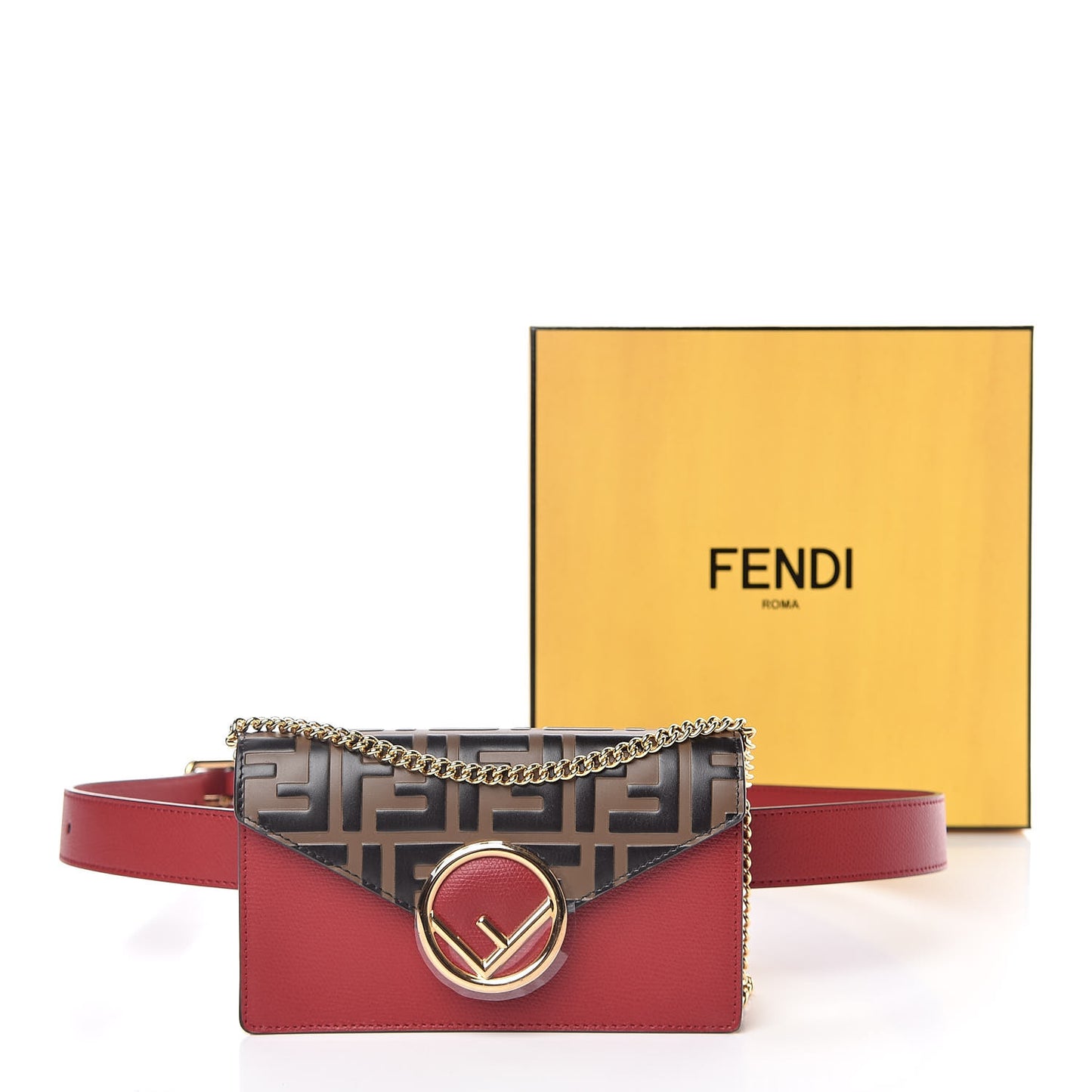 Vitello Cruise F is Fendi Bi-Color FF 1974 Embossed Envelope Belt Bag Maya Black Fragola