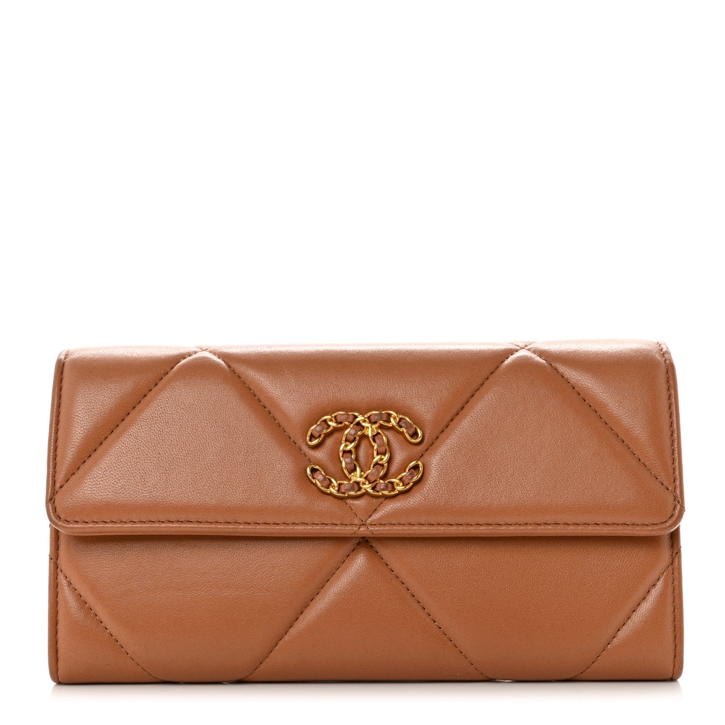 Lambskin Quilted Chanel 19 Flap Wallet Brown