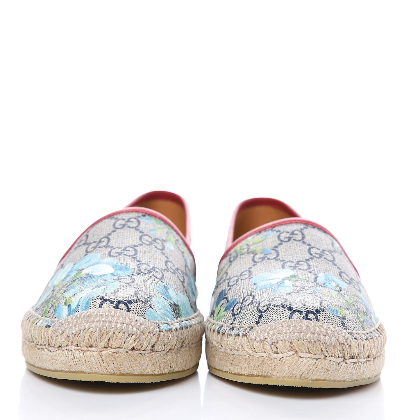 GG Supreme Monogram Blooms Espadrilles 40.5 Beige Blue Navy Hibiscus Red