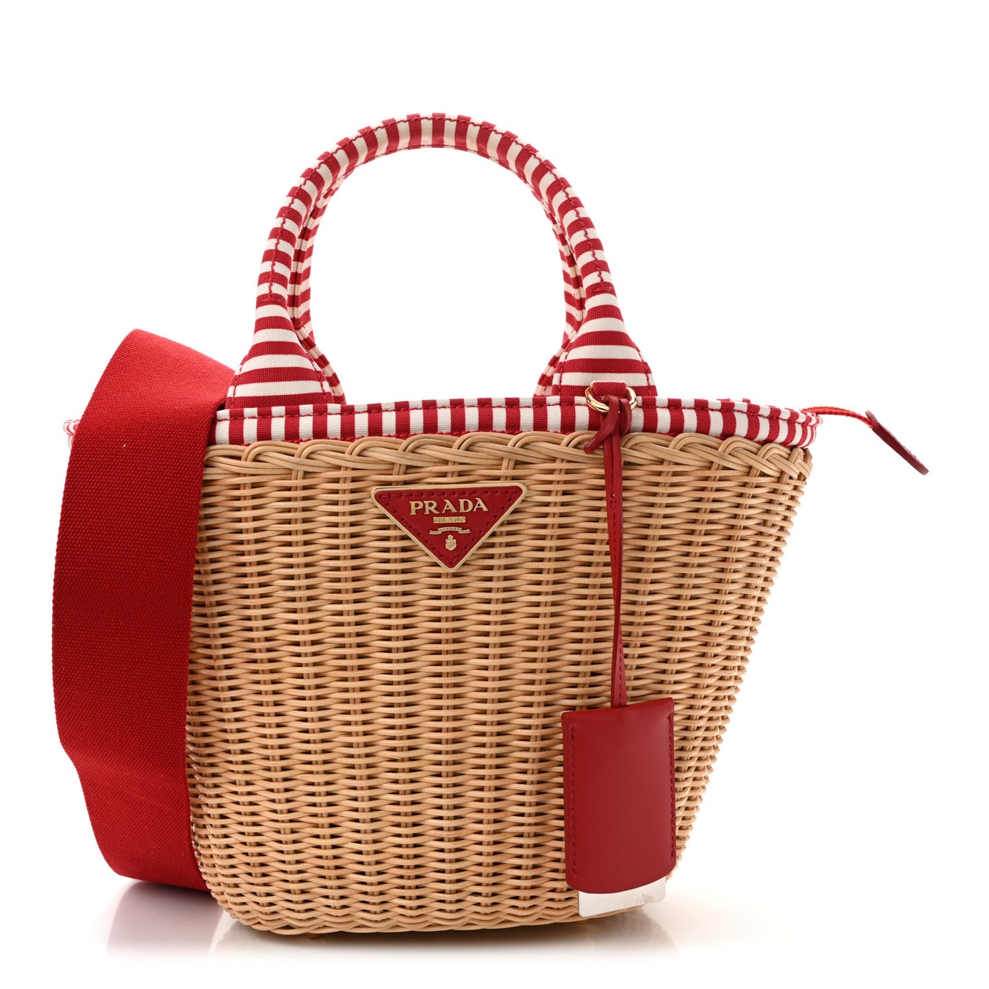 Wicker Canvas Striped Shoulder Bag Naturale Rosso