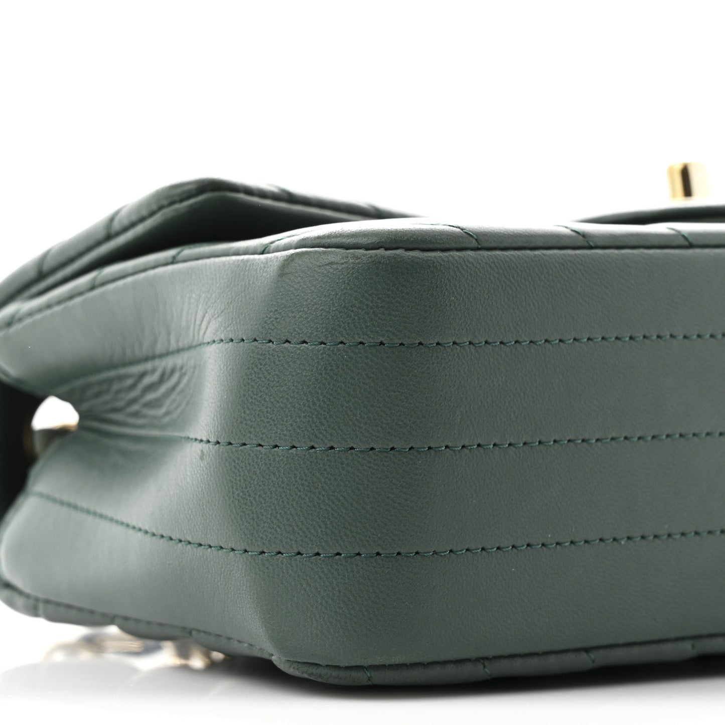 Lambskin Chevron Quilted Mini Rectangular Flap Dark Green