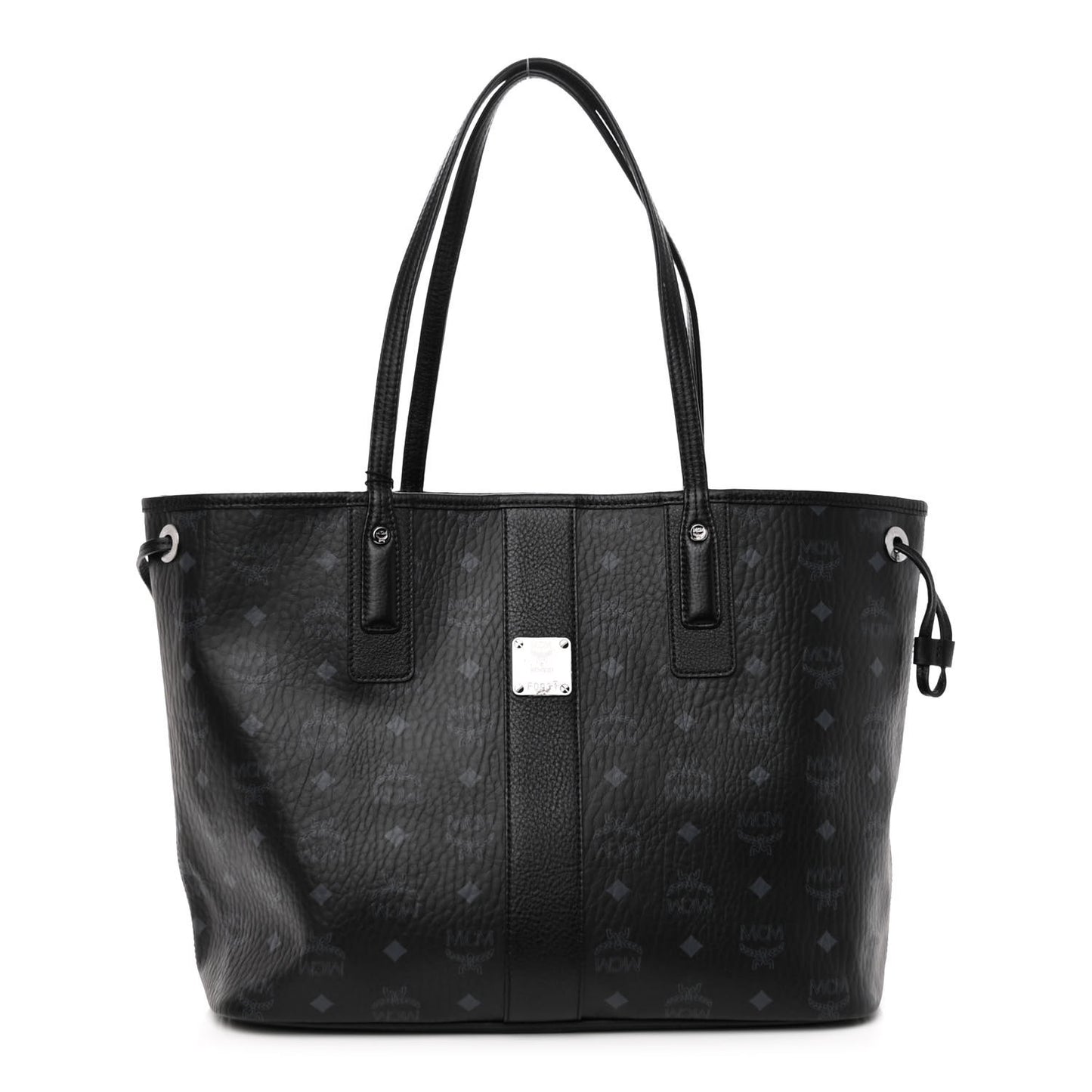 Grained Calfskin Visetos Medium Liz Reversible Shopper Tote Black