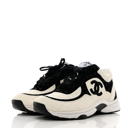 Chanel Suede Calfskin Printed CC Sneakers 37 Black White 3 of 8