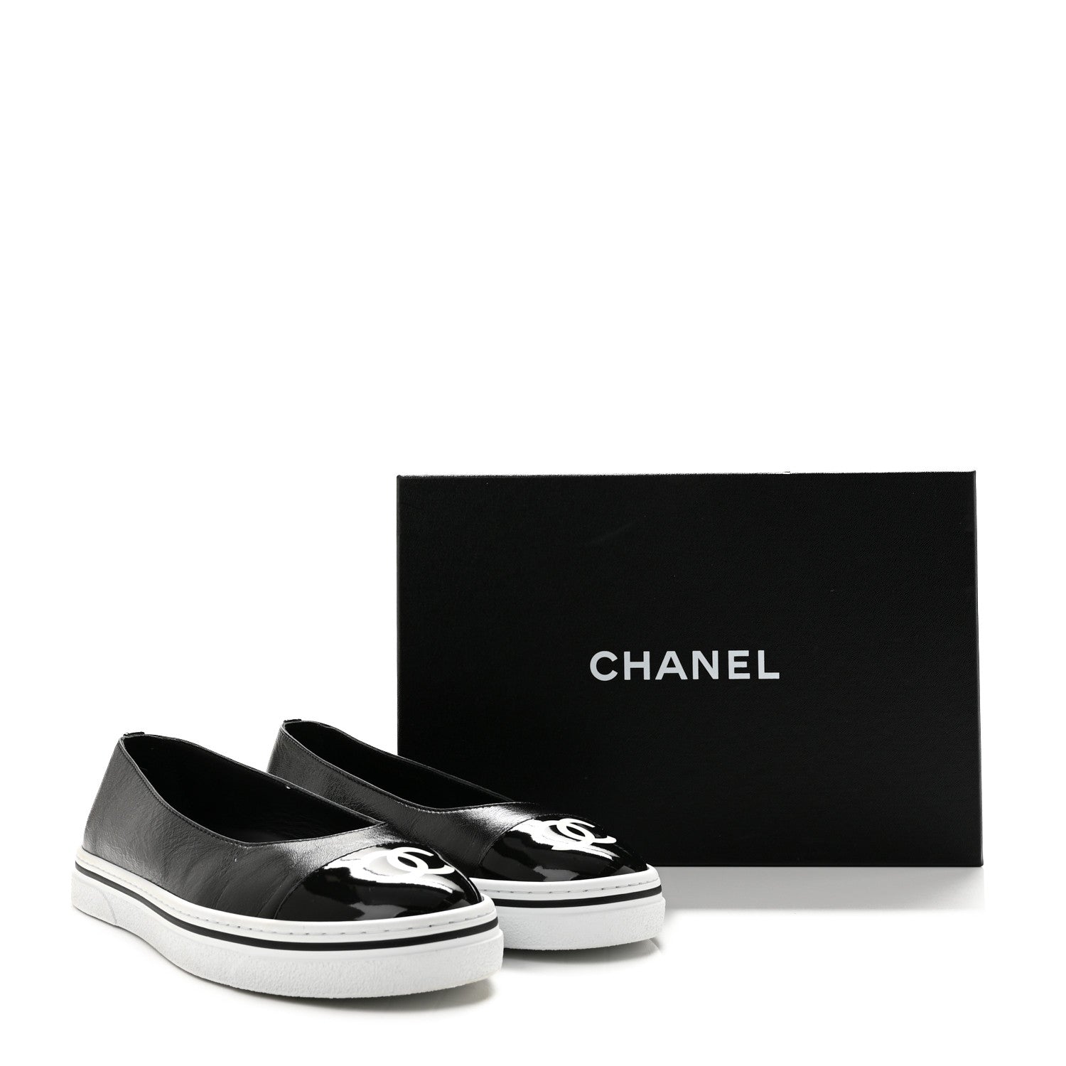 Chanel Crumpled Shiny Lambskin Mary Jane Flats 39.5 Black White 10 of 10