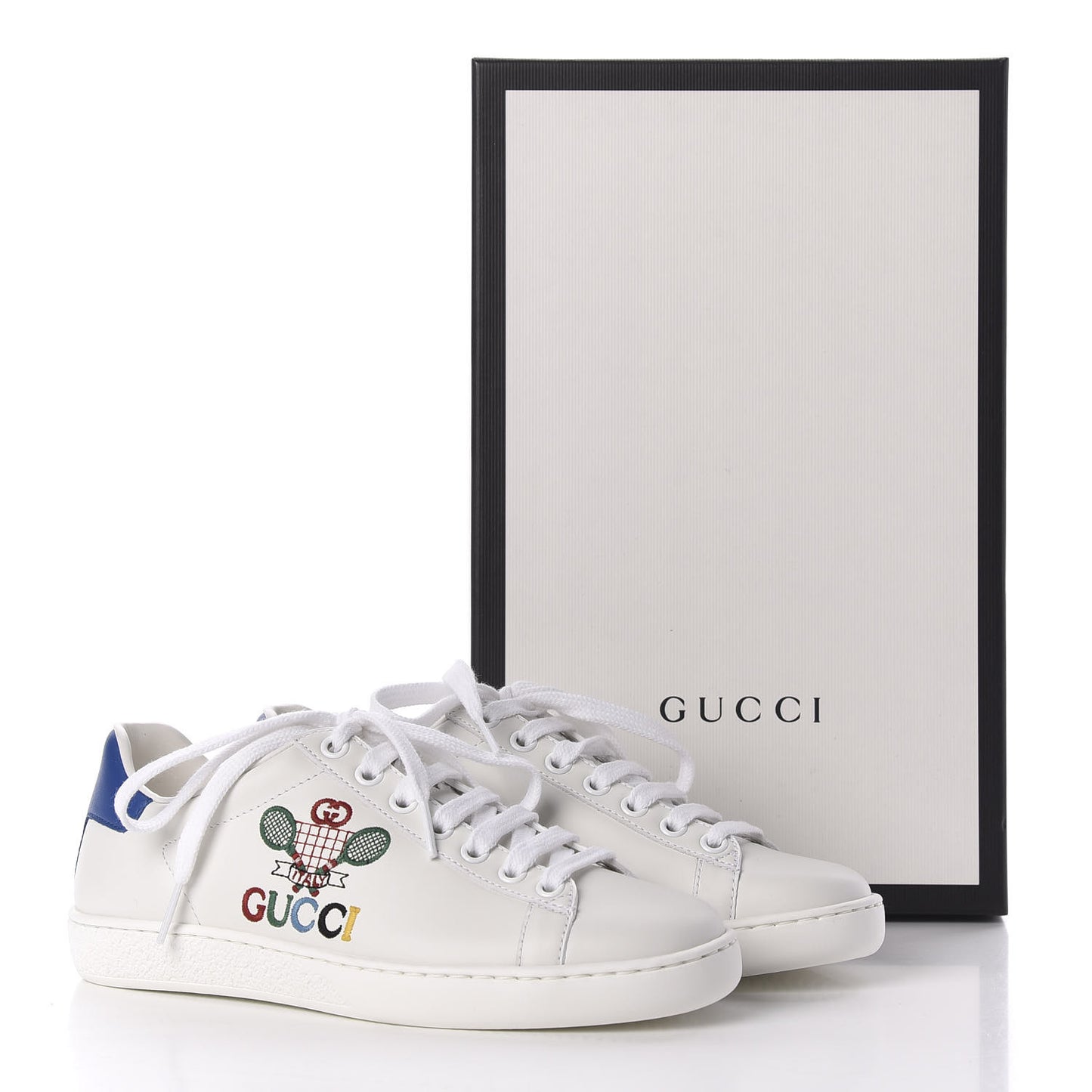Calfskin Miro Soft Tennis Embroidered Womens Ace Sneakers 35 White Rio Blue