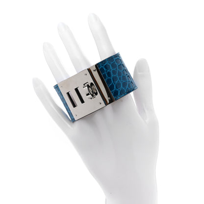 Hermes Shiny Alligator Kelly Dog Bracelet T2 Bleu Izmir 2 of 5