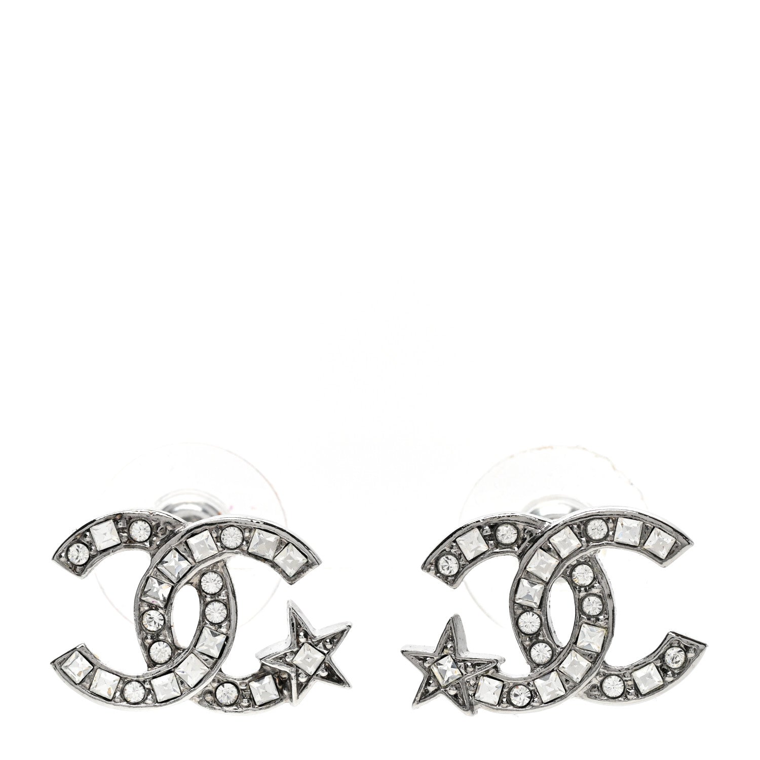 Chanel Crystal CC Starfall Earrings Silver 1 of 5